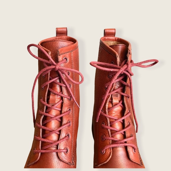 Frye Veronica Combat Red Clay Cognac Leather Lace Up Moto Everyday Ankle Boots - Picture 12 of 16